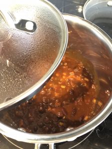 vegetable chili in a saucepan